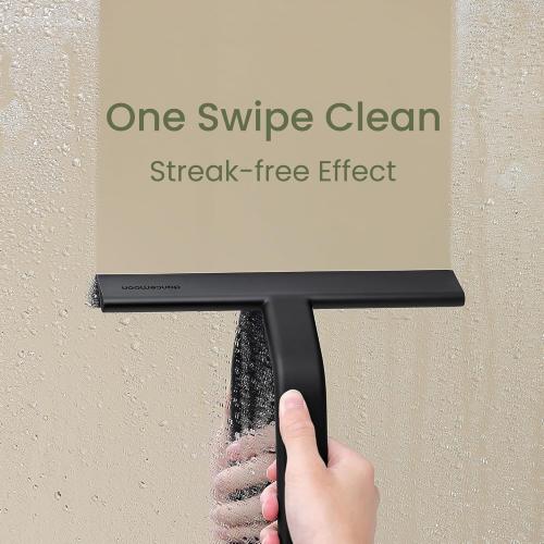dancemoon JustHang Shower Squeegee for Glass Doors, All-in-One Piece Silicone Squeegee with Built-in Hook for Bathroom, Window, Mirror, Tile Wall, Car, Streak-Free Bathroom Cleaner Tool,10 Inch Black***