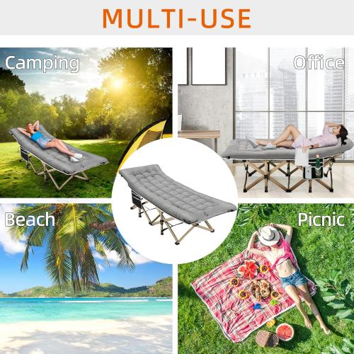Fragess Portable Camping Cot, 600LBS Max Load, Extra Wide with Thick Mattress, Folding Cot for Outdoor Camping/Office, Home Nap (Grey)