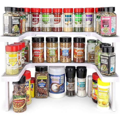 Spicy Shelf Deluxe - Expandable 2 Tiered Spice Rack Organizer for Cabinet & Pantry - Kitchen Seasoning Organizer - Cabinet Spice Racks for Inside Cabinets
