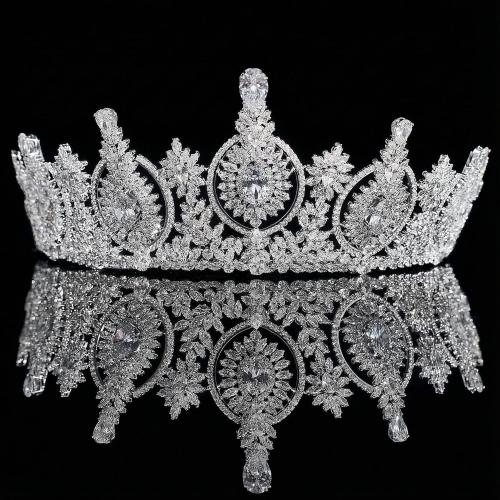 Vintage Cubic Zirconia Wedding Tiara for Bride Quince Prom Homecoming Pageant Costume Princess Queen Crown Large Crystal Birthday Headpieces Silver Bridal Hair Accessories