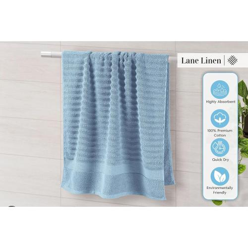 Cotton Bath Towels Set of 6 - Exclusive Zero Twist - Softer, Quick Dry & Absorbent - 2 Bath, 2 Washcloths, 2 Hand Towels for Bathroom - Durable, Premium Quality & Ideal Gift for Him - Blue