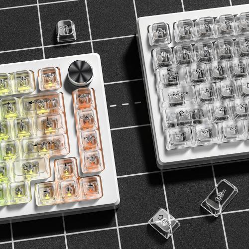 dagaladoo White Clear keycaps,Transparent keycaps 60 75 100 Percent,Ceramic Jelly Key caps Set,Shine Through Key caps,MDA Profile Keyboard Key Cap for Mx Switches Mechanical Keyboard