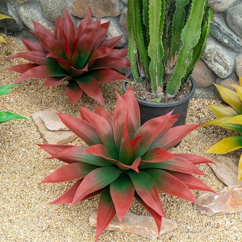 Artificial Agave Plants,Large UV Resistant Fake Agave Planters for Indoor and Outdoor Decorating Tropical Plant Succulents Greenery Indoor Decor (2Pack,18 Red)