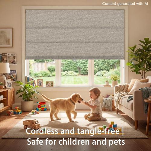 BERISSA Blackout Roman Shades for Indoor Windows Cordless,Pull Down Linen Fabric Roman Blinds,Privacy Window Shades for Door Windows,Bedroom,Office,Easy to Install,Light Brown,34 W x 64 H