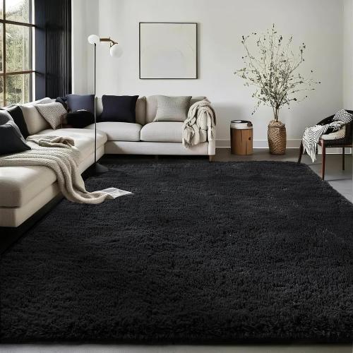 Ophanie Black Area Rugs for Bedroom Living Room, 4x6 Fluffy Fuzzy Shag Shaggy Carpet Soft Plush Furry Bedside Rug, Indoor Floor Rug for Kids Girls Boys Home Decor Aesthetic, Dorm Nursery