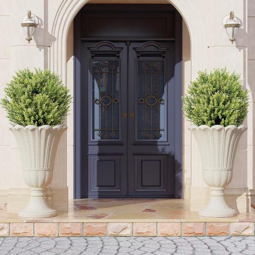 23 Tall Planters for Outdoor Plants Set of 2, Planter with Drainage Holes and Petal Design, Large Outdoor Planters for Porch, Garden, Indoor, Beige