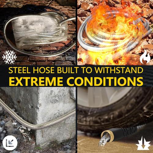 200 ft Stainless Steel Garden Hose - 2025 Upgraded Metal Water hose - Flexible Water Hose Pipes with Latex Core, 3/4 Solid Brass Connector - No-Expandable Garden Hoses