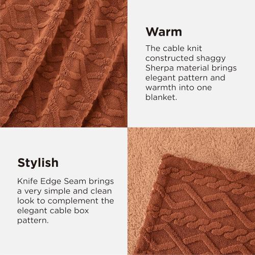 Bedsure Gentlesoft Sherpa Fleece Throw Blanket for Couch - Fluffy & Cozy Cable Jacquard Tufted Throw for Women Gift, Thick and Warm Christmas Blanket for Winter, Orange, 50x60 Inches
