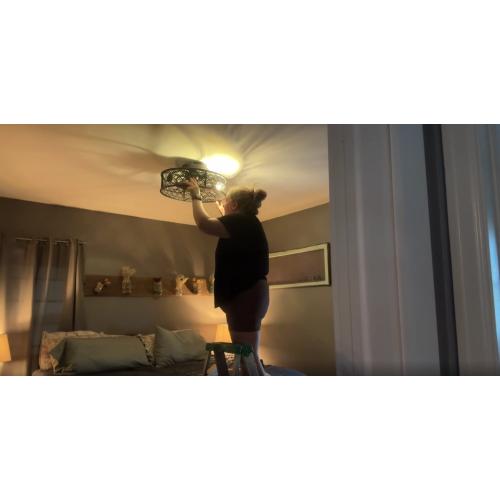 20 Caged Ceiling Fans with Lights Flush Mount Ceiling Fan with Remote,Small Black Low Profile Bladeless Ceiling Fan Light Fixture for Bedroom, Kitchen, Dining Room 4 Bulbs Included,6 Speeds