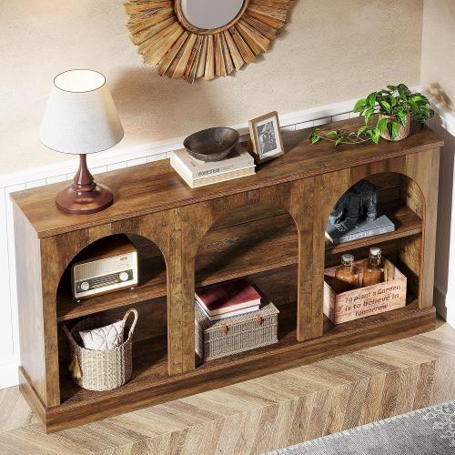 Console Table, Long Entryway Table with 3 Tier Storage, Wooden Rectangular Sofa Table Behind The Couch for Entrance, Hallway, Living Room, Brown