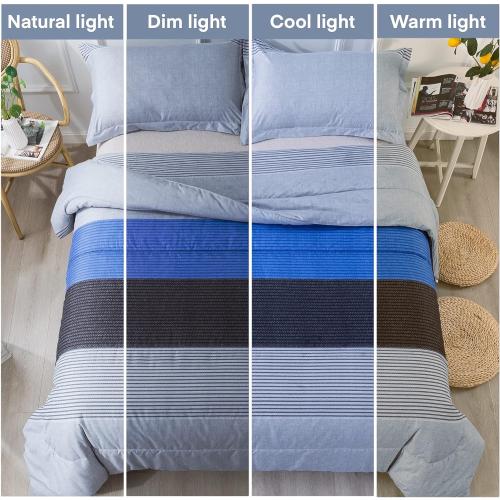 Andency Full Size Blue Comforter  Gray and Blue Patchwork Striped Comforter, Soft Down Alternative Comforter Bedding