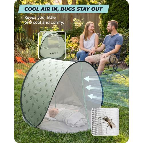 Baby Beach Tent, 2026 Upgrade Pop-Up UPF 50  Sun Protection with Mosquito Net Shelter Canopy Portable Outdoor Shade Summer Essentials for Babies Toddlers- Green Leaves