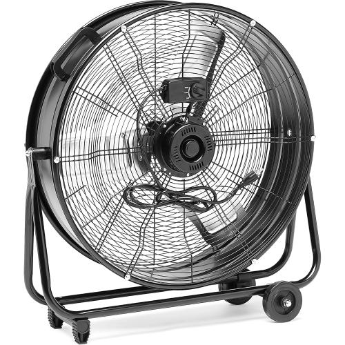 BLACK  24 215W High-Velocity, Heavy-Duty Industrial Fan, Drum Fan, with UL-Certified Safety Compliance, 2 Speeds, Up to 8820 CFM, 5.9-ft Power Cord, 2 Wheels, Metal Housing/Blades, Black