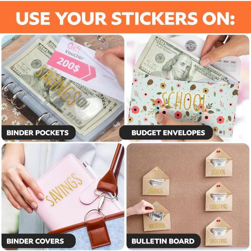 SAVEYON Gold Budget Binder Stickers - 70 Pcs Waterproof Financial Management Labels for Cash Envelopes, Planners