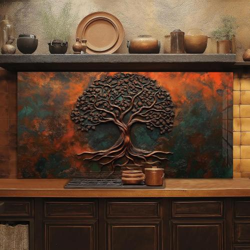 Size 30x24 Roggmard Tempered Glass Kitchen Backsplash, Tree of Life Stove Back Top Cover, Splashback Tile, Kitchen Sink Cover Splash Guard, Home Kitchen Decor (30x24''-(76x61cm))