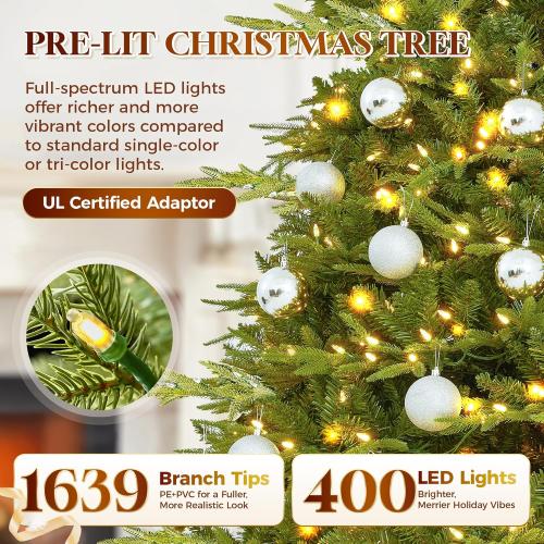 HOLLO STAR 7.5 ft Prelit Pencil Christmas Tree with 400 LED Lights, App Control, Aspen Artificial Christmas Tree, Multi-Color RGBW Lights, 1639 PE & PVC Branch Tips, Skinny Xmas Tree, for Home, Party