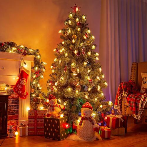 Vintage C9 LED Christmas Lights Outdoor, 100 Feet C9 String Lights with 50 Shatterproof C9 Bulbs, Waterproof Connectable Christmas Tree Lights for Outside Roofline Patio Xmas Decorations, Warm White