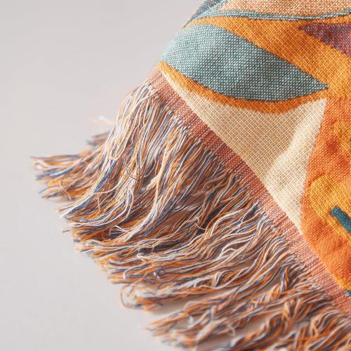 Size 90x98 Color Orange Boho Throw Blanket for Bed 90”x98”, 100% Cotton Woven Blanket for Couch Sofa, Ultra Soft 4-Layer Muslin Quilt with Floral Printed, Farmhouse Bed Blanket/Cover for Living Room Decor