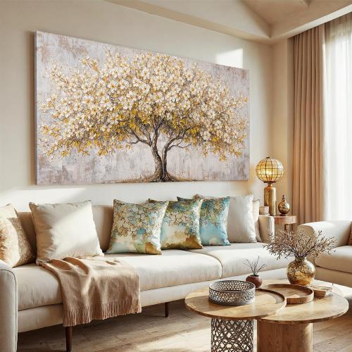 Canvas Wall Art Decor Gold Tree Of Life Large Wall Canvas Art For Living Room Pictures Wall Art Decor Prints Decorative Painting Artwork White Vintage Wall Art For Bedroom Office Room Wall Decor 24×48 In