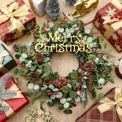 Zeyune 4 Pcs Christmas DIY Green Wreath 14 Inch Artificial Christmas Wreaths Faux Plain Wreaths for Decorating Front Door Window Room Farmhouse Xmas Party Indoor Outdoor (Chic Style)
