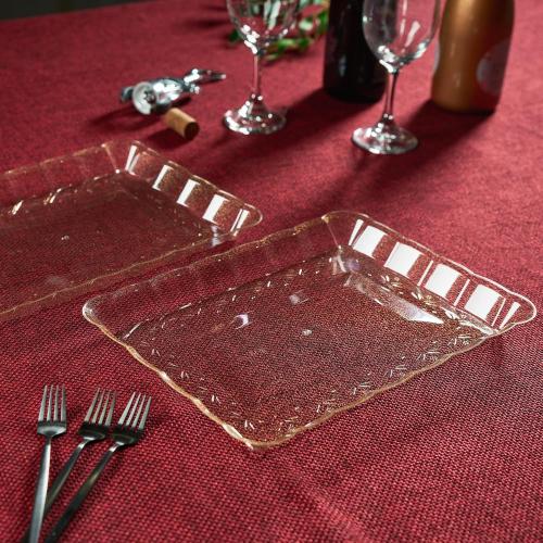 Plasticpro Plastic Serving Trays - Serving Platters Rectangle 9X13 Disposable Gold Glitter Party Dish Includes 4 Trays