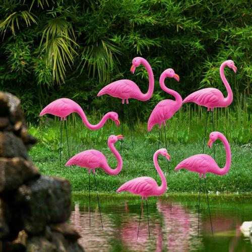 JOYIN 6 PACK Small Yard Flamingos Ornament Stakes, Mini Pink Flamingo Yard Decorations, Mini Lawn Plastic Flamingo Statue with Rubber Coating Metal Legs for Outdoor, Garden, Luau Party Gift (3-10IN)
