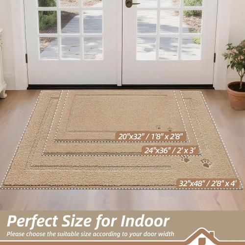 BEQHAUSE Dog Door Mat for Mud Paws Dirt Trapper Doormat Non-Slip Entryway Rugs Absorbent Welcome Mat Washable Indoor Floor Mat Low-Profile for Front Door, 20 x 32, Beige