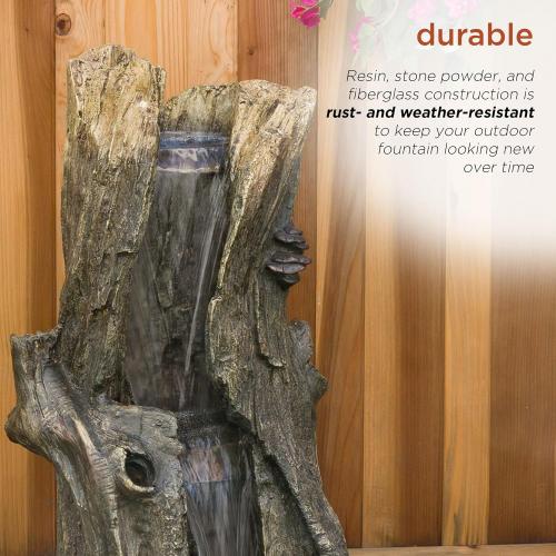 Alpine Corporation WIN258 Outdoor Rainforest Waterfall Tree Trunk Floor Fountain with LED Lights, Tiered Garden Decor, 41 H, Brown