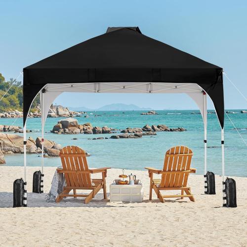 Yaheetech Pop Up Canopy Tent with Vent, Easy Set Up Tent, Instant Sun Shelter Canopy with Wheeled Bag, 4 Sandbags, 12 Stakes & 4 Ropes, for Parties, Beach, Outdoor, Black