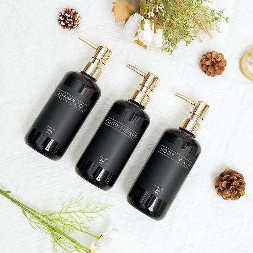Shampoo and Conditioner Dispenser Set of 3,Modern Refillable 16oz Shampoo and Conditioner Bottles with Pump,Stylish Shower Soap Dispenser with Waterproof Labels for Bathroom (Black)