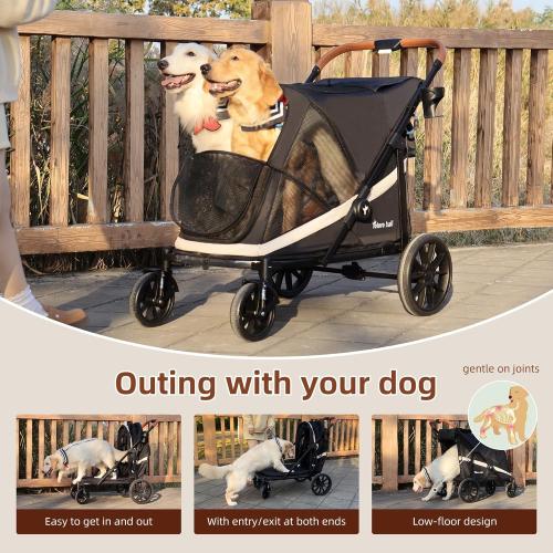 Dog Stroller for Large Dogs One-Click Folding 4 Wheel Foldable Dog Stroller for 2 Dogs with Storage Pocket Suitable for Pets Up to 80LBS (Black, Large)