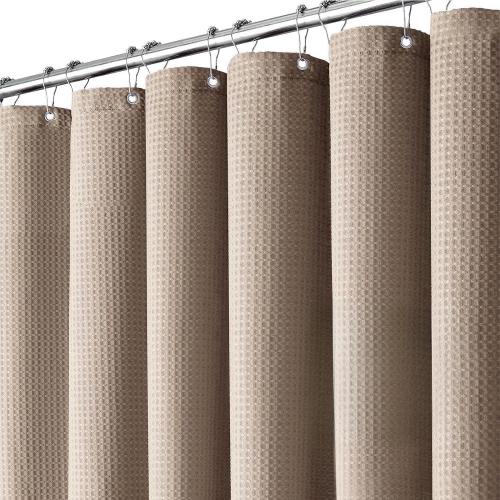 Inhousolu Fabric Shower Curtain Waffle Weave, 230 GSM Heavy Duty, Weighted Hem, 14 Metal Hooks, Water Repellent, Machine Washable, Hotel Spa Luxury Bath Curtain Set, 72 x 84 Inch, Beige