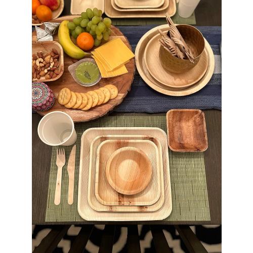 ECO SOUL  Plates Square [50] Bamboo Plates Disposable dinnerware Party Pack Compostable and Biodegradable Eco Friendly Rustic Plates For Wedding,Events and Outdoor Parties