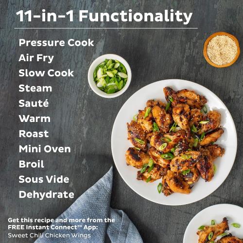 Instant Pot Duo Crisp 11-in-1 Air Fryer and Electric Pressure Cooker Combo with Multicooker Lids that Fries, Steams, Slow Cooks, Dehydrates,Free App With Over 800 Recipes, Black/Stainless Steel, 8QT