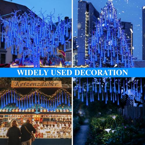 Meteors Shower Lights, 192 LED Falling Rain Lights 8 Tubes 11.8 Inch Waterproof Christmas Plug in Snowfall LED Outdoor for Tree Party Garden Yard Holiday Christmas Decoration, Blue