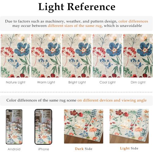 Floral Runner Rug Washable Hallway Long Beige Bedroom Carpet Non Slip Indoor Boho Kitchen Low Pile Accent Rug Lightweight Soft for Bathroom Dining Laundry Living Room