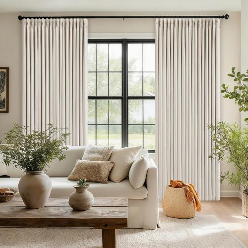 Extra Wide Pleated Linen Blackout Curtains 84 Inches Long for Bedroom Sliding Glass Door Memory Trained Pinch Pleat Double Layer Black Out Room Darkening Heat Blocking Curtain 70W x 84L 1 Panel