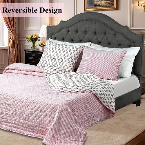 Ridhi Block Print Reversible Cozy Quilt Punch Pink Twin 60 X 90 Lightweight Blanket for Sofa, Couch, Bed Soft Breathable Comforter Handmade Bedspread Duvet for Farmhouse, Home, Winter