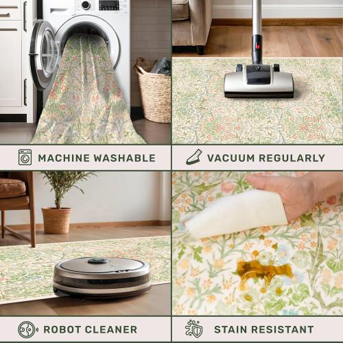 Light Green Bedroom Rug 5x7 Area Rug for Living Room, Vintage Washable Floral Floor Mat for Nursery, Dining Room Low Pile Non Slip Stain Resistance Distressed Retro Indoor (5x7 Beige Green)