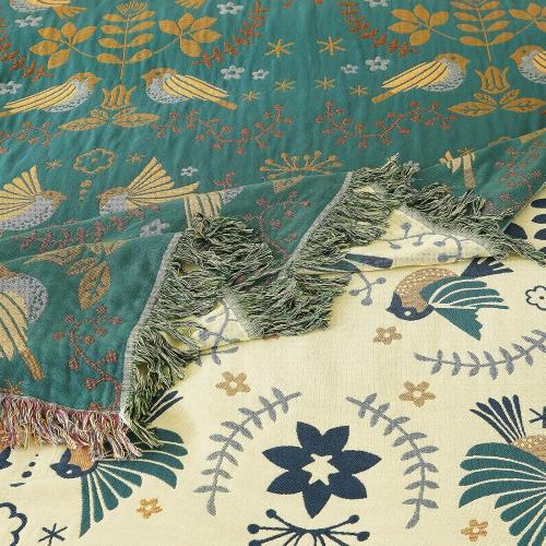 Boho Throw Blanket for Bed 100% Cotton Soft Quilt Lightweight Blanket Bird Floral Embroidery Farmhouse Room Decor Twin Bed Blankets,60×80 All Season Breathable Throw for Sofa&Couch Chair
