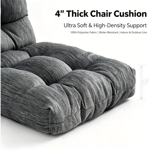 QILLOWAY Outdoor Chair Cushion for Patio Furniture, Waterproof Patio Cushions Set of 2 with Ties, Fade Resistant Replacement Pads for Outdoor Rocking Chairs,Charcoal Grey,Black ‼️possible stains and missing or broken pieces ‼️