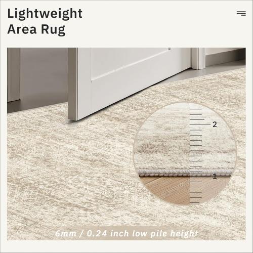 Washable Area Rug 8x10, Large Soft Rugs for Living Room Vintage Beige Carpet 8x10 Area Rugs for Bedroom Dining Room Non-Slip Stain Resistant Under Table Rug