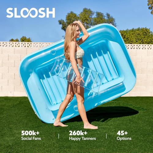 SLOOSH Inflatable Tanning Pool Lounger Float, 70 x 46 Pool Floats Adult with Pillow, 4 in 1 Suntan Tub Raft Floatie,Sunbathing Bed Lounge for Water Blow Up Kids Ball Pit Party Gifts, L-Blue