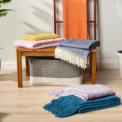 PAVILIA Light Pink Knit Throw Blanket for Couch Bed, Soft Knitted Farmhouse Sofa Throw for Living Room, Lightweight Decorative Summer Throw Blanket for Chair, Outdoor Textured Boho Blanket, 50x60