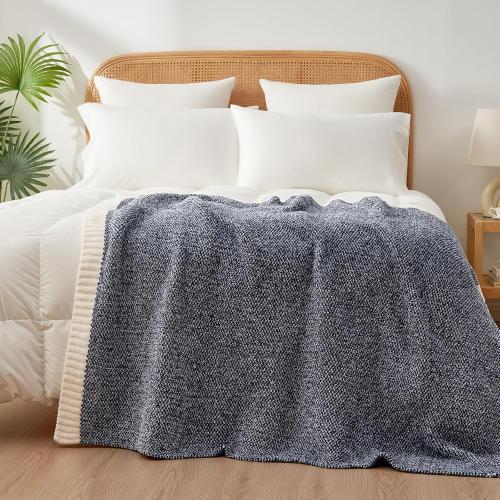 Snuggle Sac Heather Navy Throw Blanket for Couch, Super Soft Warm Microfiber Blankets Navy Blue, Cozy Knit Fuzzy Plush Lightweight Throws for Sofa, Bed, Heather Navy,50x60 inches