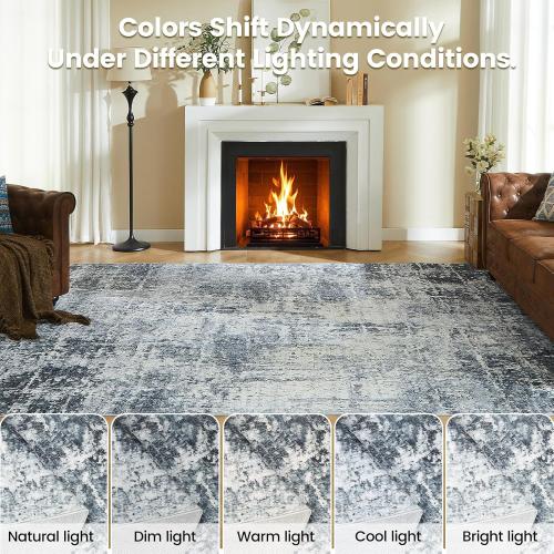 Size 5x7 Color grey  Area Rugs, Modern Abstract Rug with Anti Slip Backing, Stain Resistant Washable Rugs for Living Room, Non-Shedding Machine Washable Area Rug, Grey/White, 5'x7'