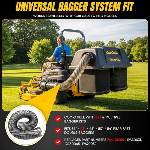764-05082 Bagger Flex Hose 47 Length (Maximum Elongation) by 8 Wide Replacement MTD CUB RZT CADET Riding Mower Leaf Vac Hose Bagger 36 42 46 50 54 Rear Fast Double Bagger Kit 76405082