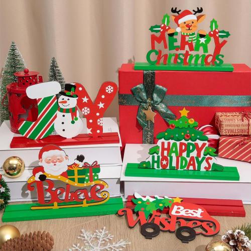 5PCS Christmas Table Decorations, Wooden Christmas Decorations, Seasonal Holiday Centerpieces, Winter Tabletop Display for Holiday Celebration, Xmas Home Decor