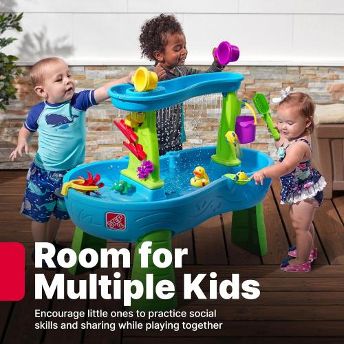 Step2 Rain Showers Splash Pond Water Table, Kids Water and Sand Activity Sensory Playset, Summer Outdoor Toys, 13 Piece Water Toy Accessories, For Toddlers 1.5  Years Old, Blue & Green