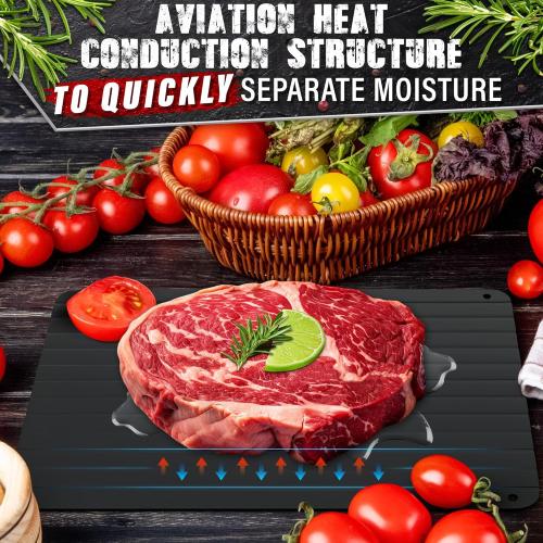 Quick Defrosting Tray for Frozen Meat, Fish, and Vegetables – 11.6 x 8.2 Non-Electric Aluminum Meat Defrosting Tray, Non-Stick Surface and High Thermal Conductivity – Easy to Clean, Use, and Store